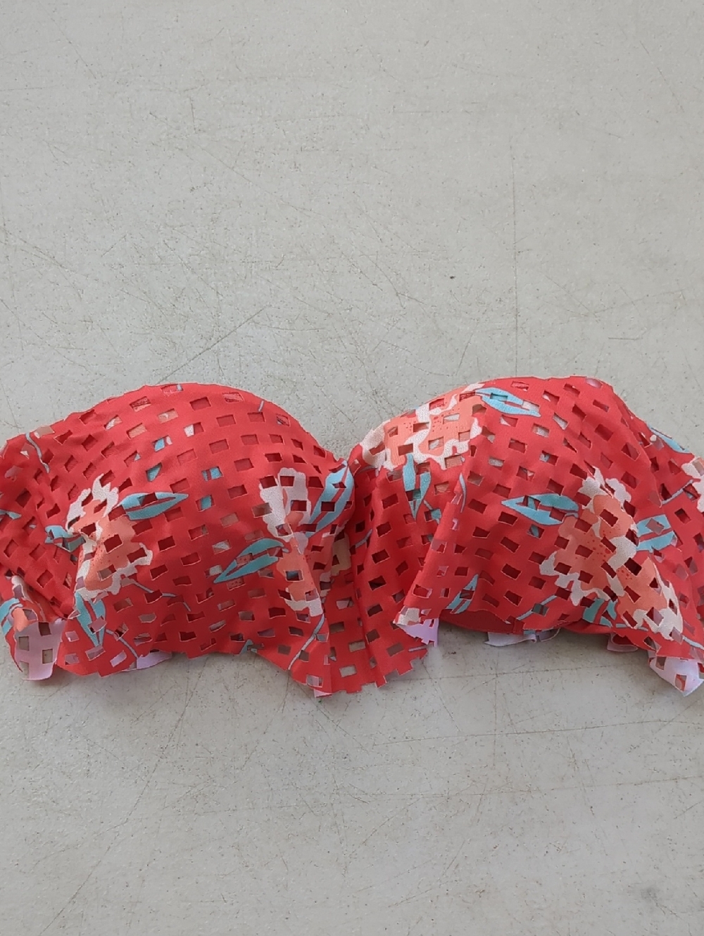 Beach Riot Coral Floral Lattice Bandeau Bikini Top
